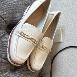 Aldo White Leather Loafers with Gold Hardware